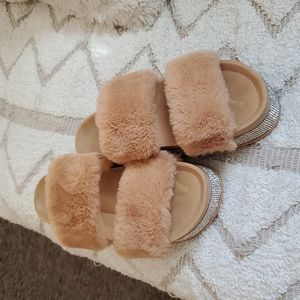 Fur platform sandals